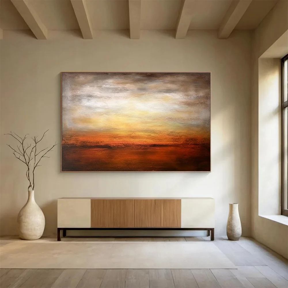 Abstract Handmade Original Painting Sunset Toned Abstract Canvas QQUE9
